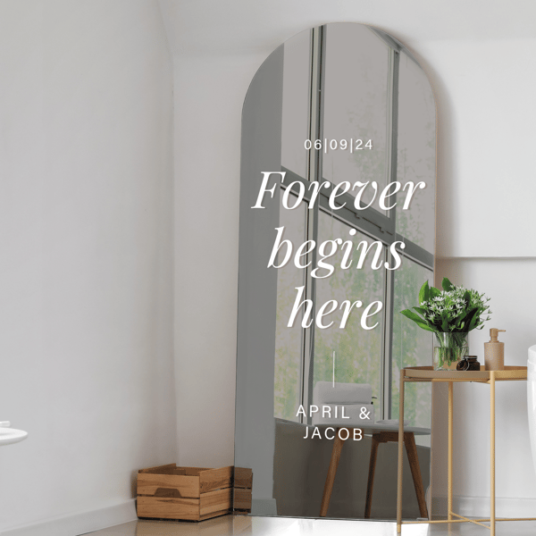 Forever Begins Here - Wedding Sticker: Personalised Decal Wedding Sign Or Mirror