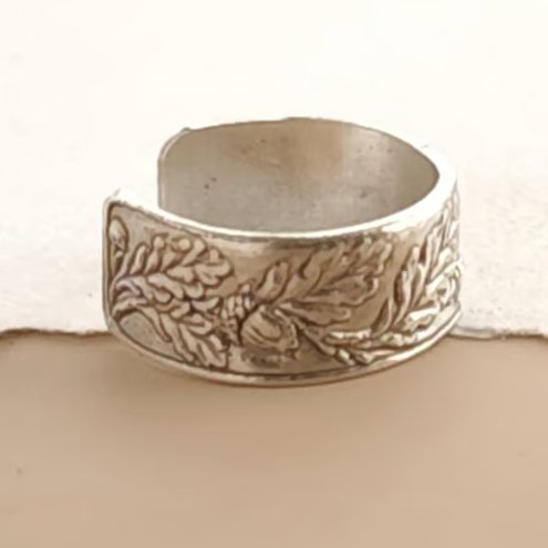 Oak & Acorn Engraved Sterling Silver Ear Cuff