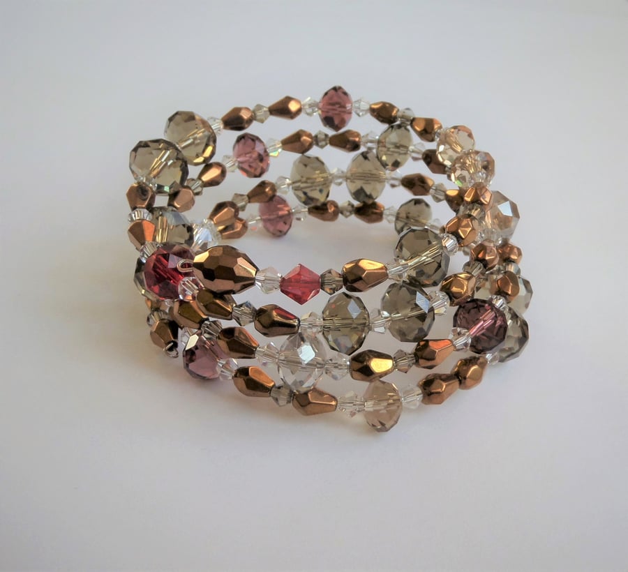 Sparkly crystal bead memory wire wrap bracelet