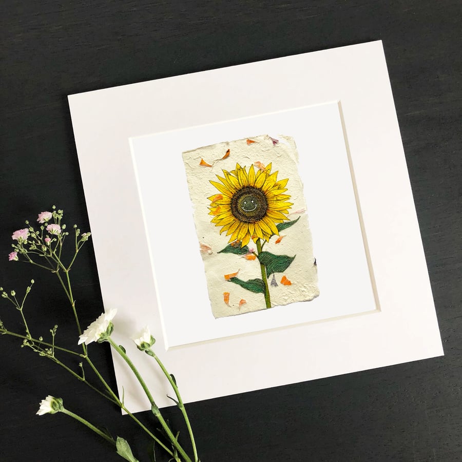 'Happy Sunflower' 8" x 8' Mounted Print