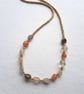 Agate gemstone and glass beaded necklace, 16 to 18 inches