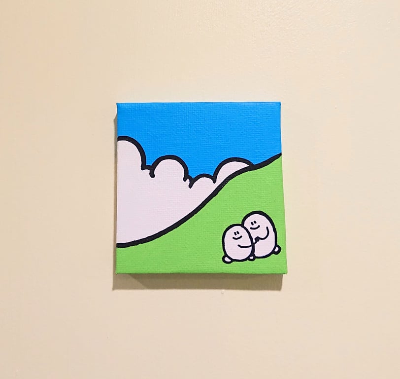 Mini acrylic painting on canvas - Cheps in the countryside