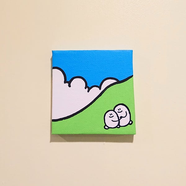 Mini acrylic painting on canvas - Cheps in the countryside