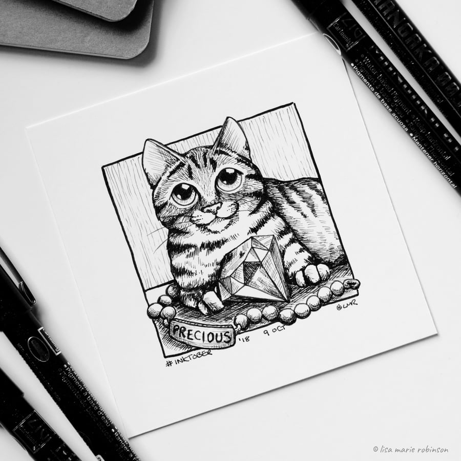 Precious - Day 9 Inktober 2018 - Small Cat Drawing