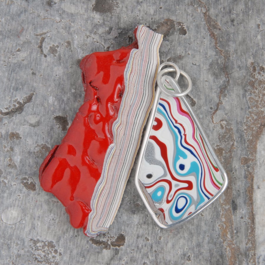 SALE - Freeform fordite and silver pendant