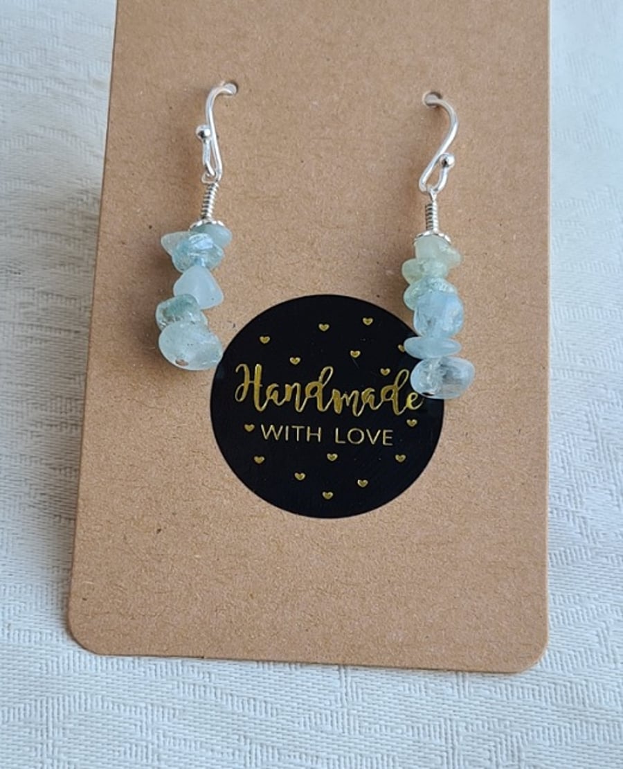 Amazing Aquamarine Chip Bead Earrings - Sterling Silver - 3.5cm length