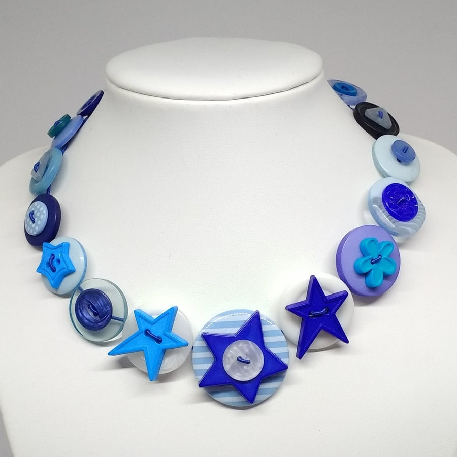 Blue Fancy Button Necklace