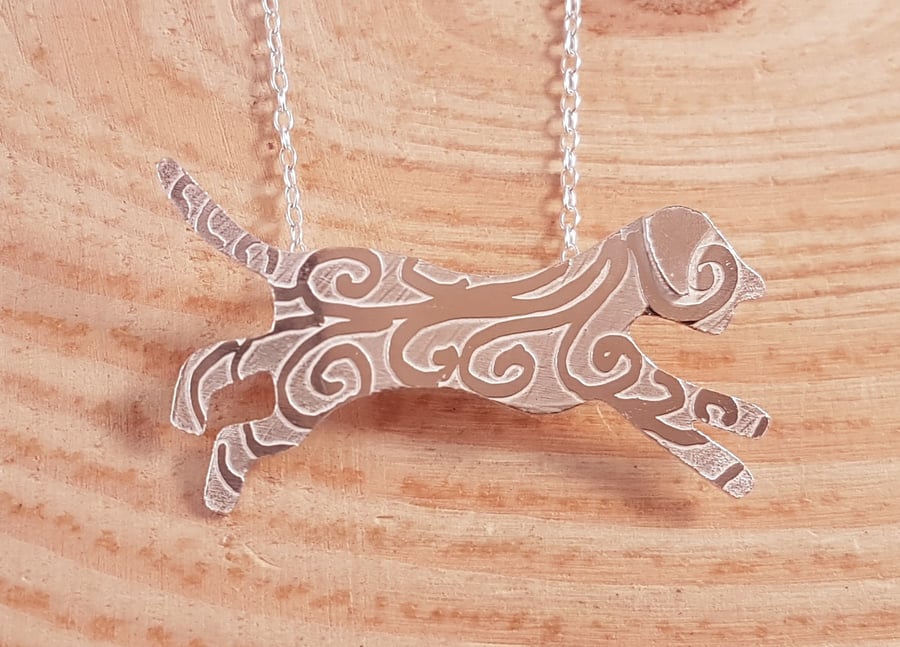 Sterling Silver Etched Running Dog Necklace