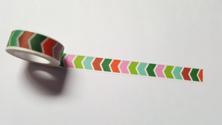 1 x 10m Roll Adhesive Craft Washi Tape - 15mm - Coloured Chevron 