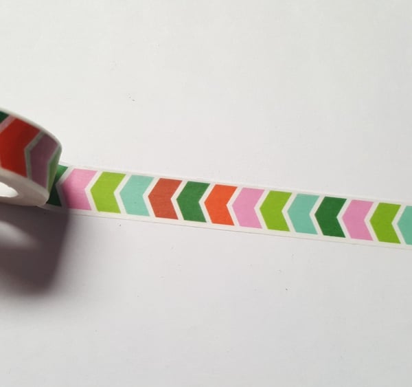 1 x 10m Roll Adhesive Craft Washi Tape - 15mm - Coloured Chevron 