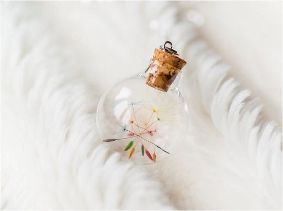 Rainbow Dandelion Wish Glass Globe Necklace Dandelion Seed Necklace Botanical Je