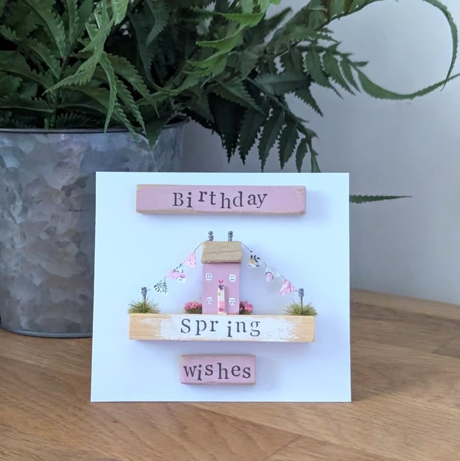Birthday Wishes Card With Removable Wooden Cottage Gift