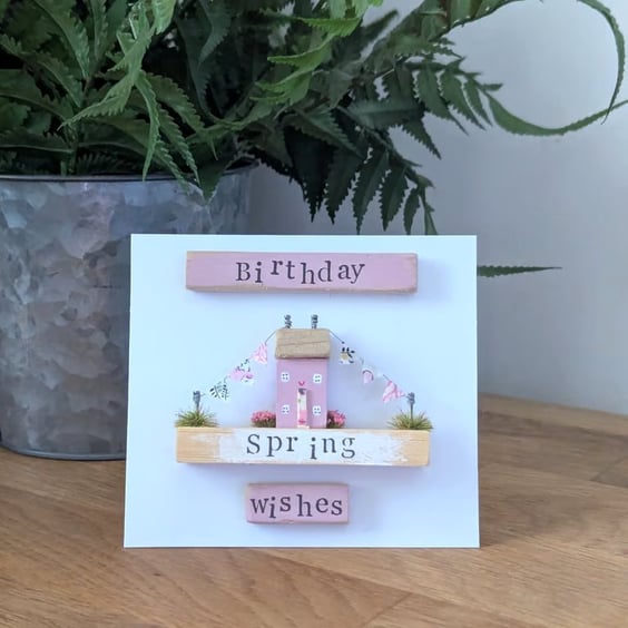 Birthday Wishes Card With Removable Wooden Cottage Gift
