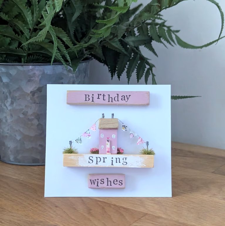 Birthday Wishes Card With Removable Wooden Cottage Gift