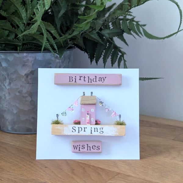 Birthday Wishes Card With Removable Wooden Cottage Gift
