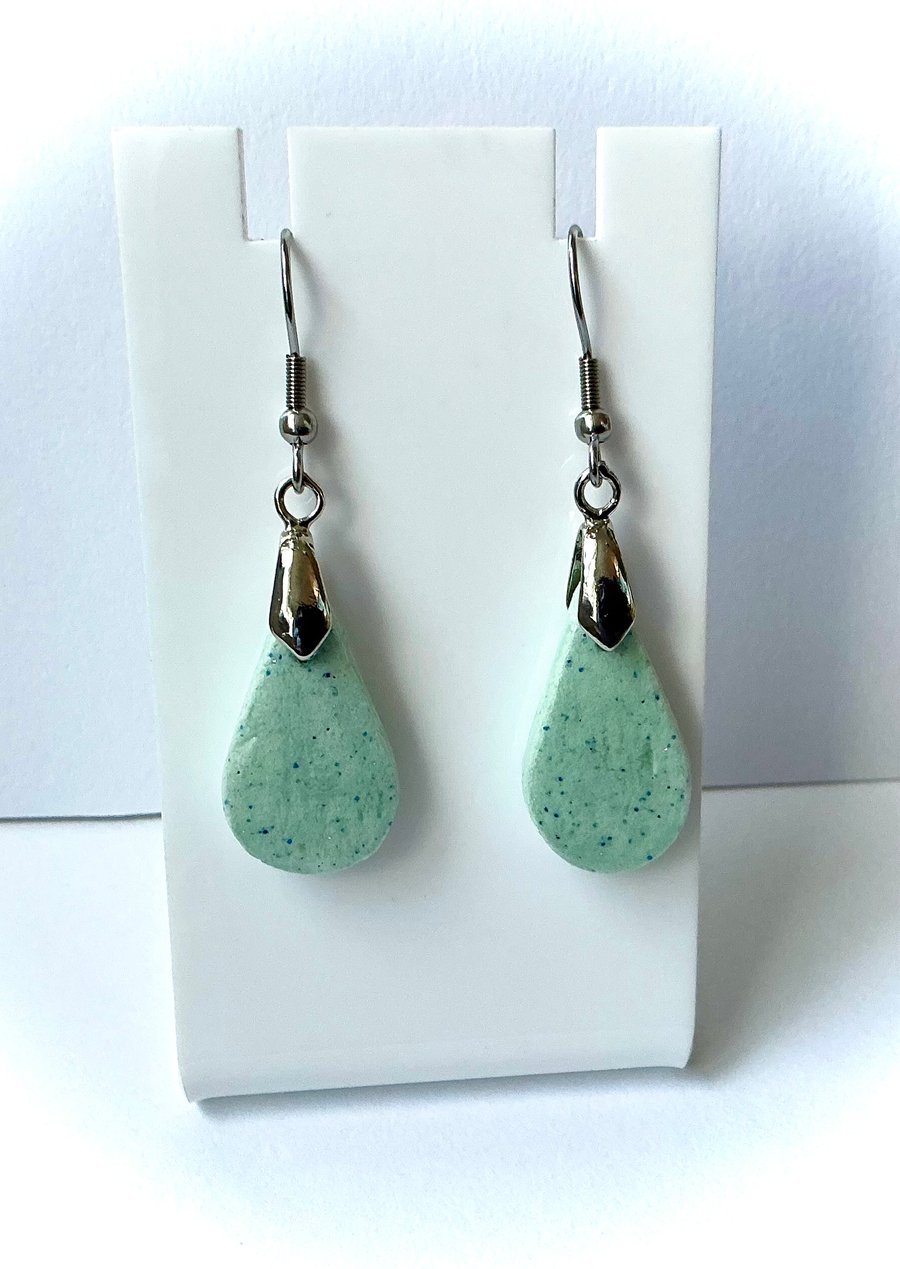 Teardrop Clay Mint Green Earrings - Short drop