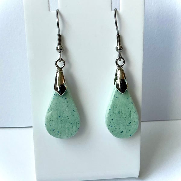 Teardrop Clay Mint Green Earrings - Short drop