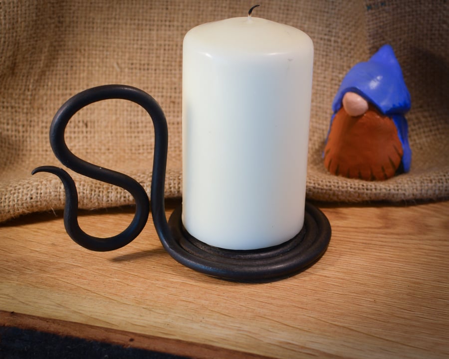 Forged church candle holder with mounting spike and integral handle