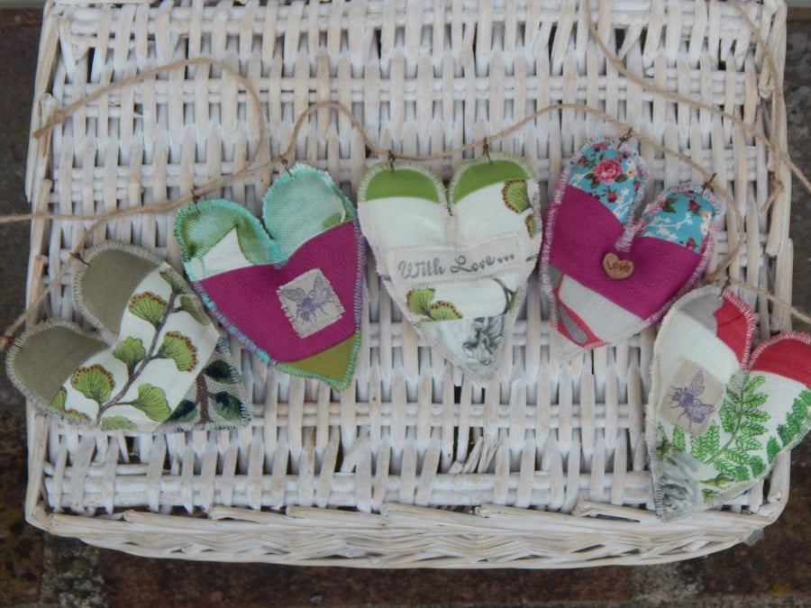 Patchwork heart bunting - With Love  60cm 