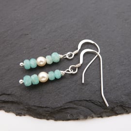 sterling silver earrings, Amazonite gemstones