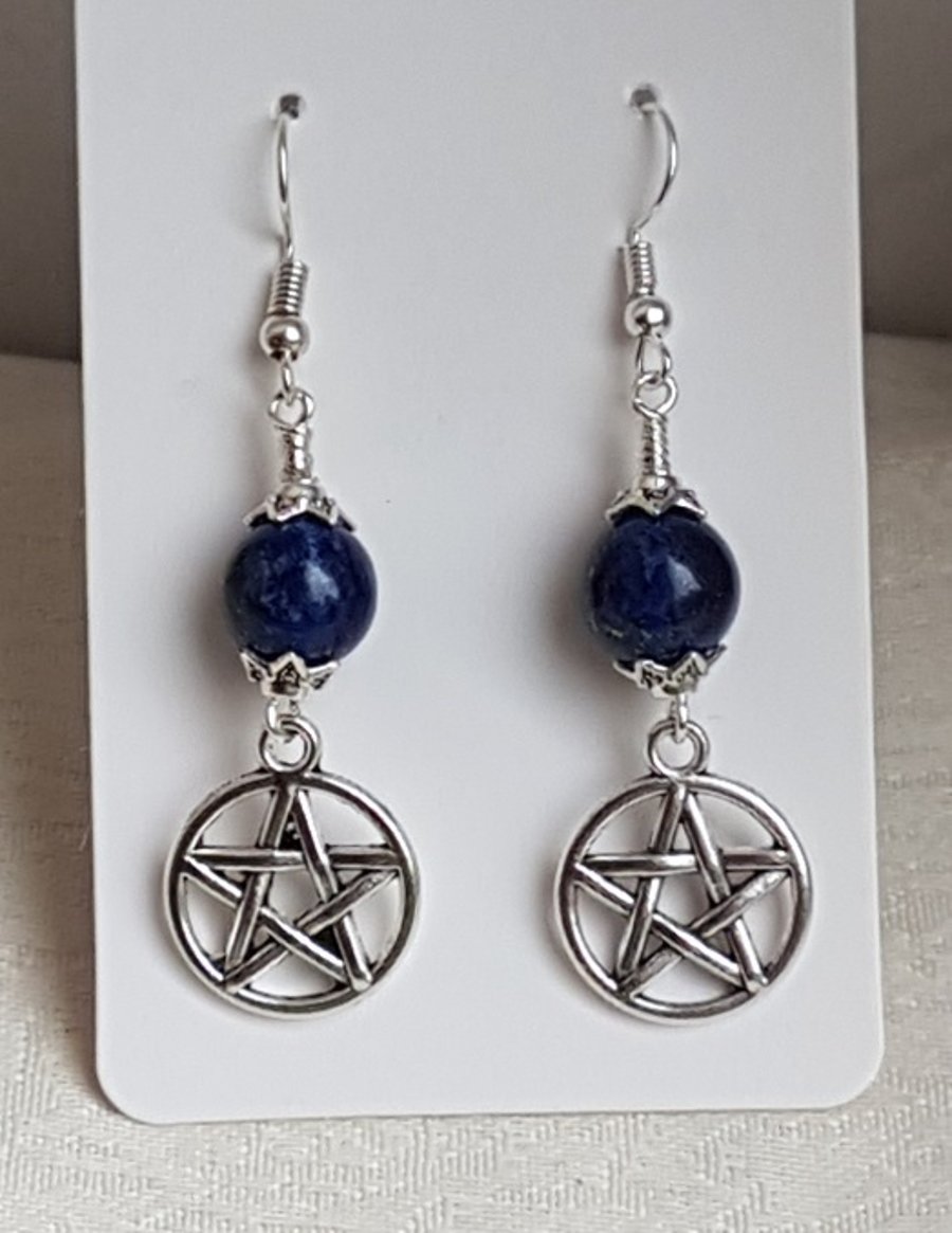 Gorgeous Lapis Lazuli and Pentacle Earrings.
