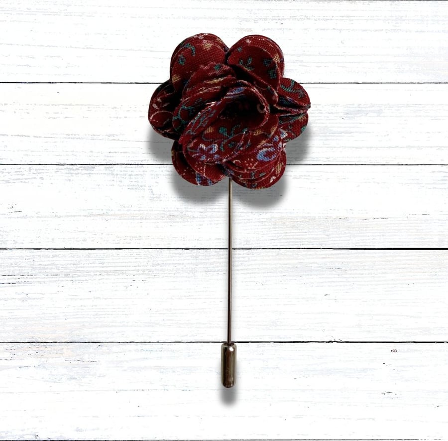 Flower Lapel Pin, Red Flower, Wedding Buttonhole, Christmas Gift