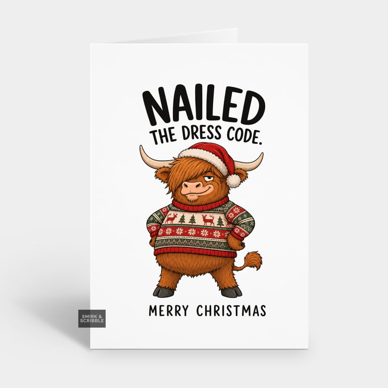 Funny Christmas Card For Him Or Her - Dress Code Cow