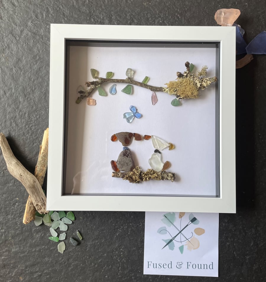 Dogs in Spring Sea Glass Art – Handcrafted Coastal Dog Artwork