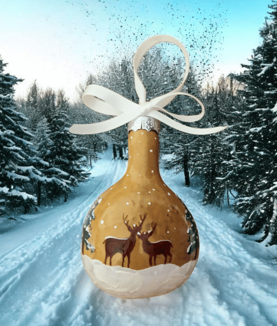 Winter Stags Gourdble - Christmas Gourd Bauble