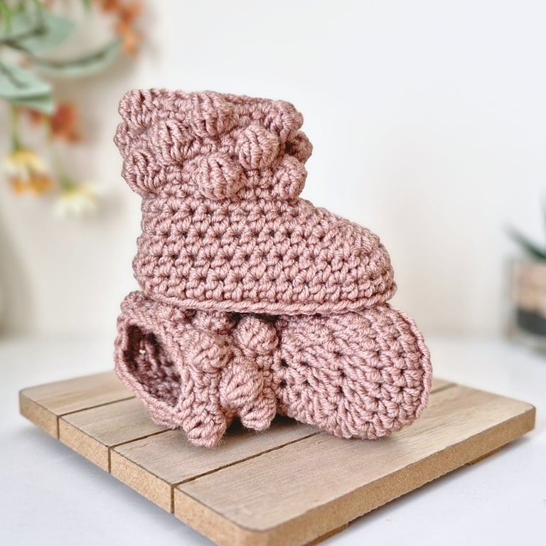 Handmade Merino Wool Crochet Baby Booties – Desert Rose 