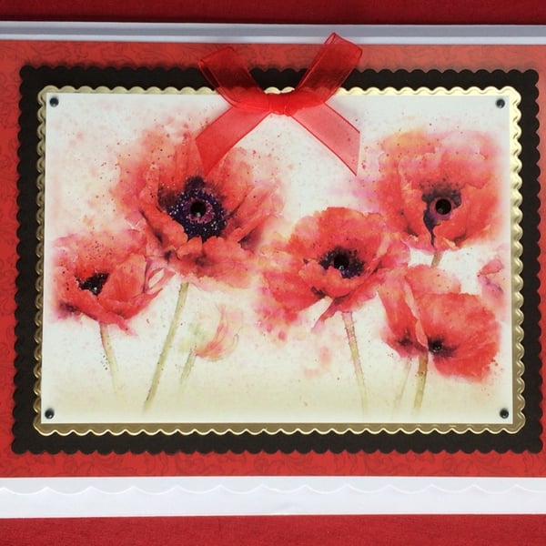 Soft Red Poppy Card Poppies Any Occasion 3D Luxury Handmade Card