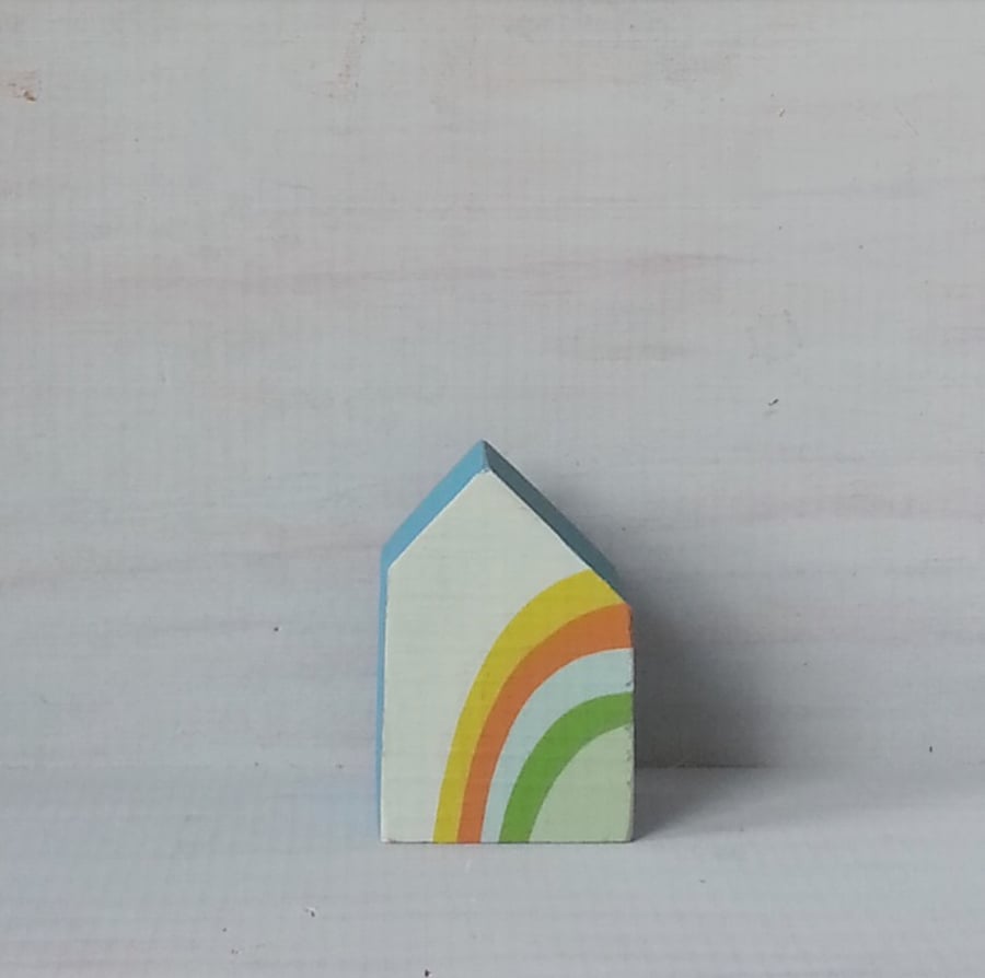 Miniature Wooden House, Rainbow House, House Ornament, Housewarming Gift