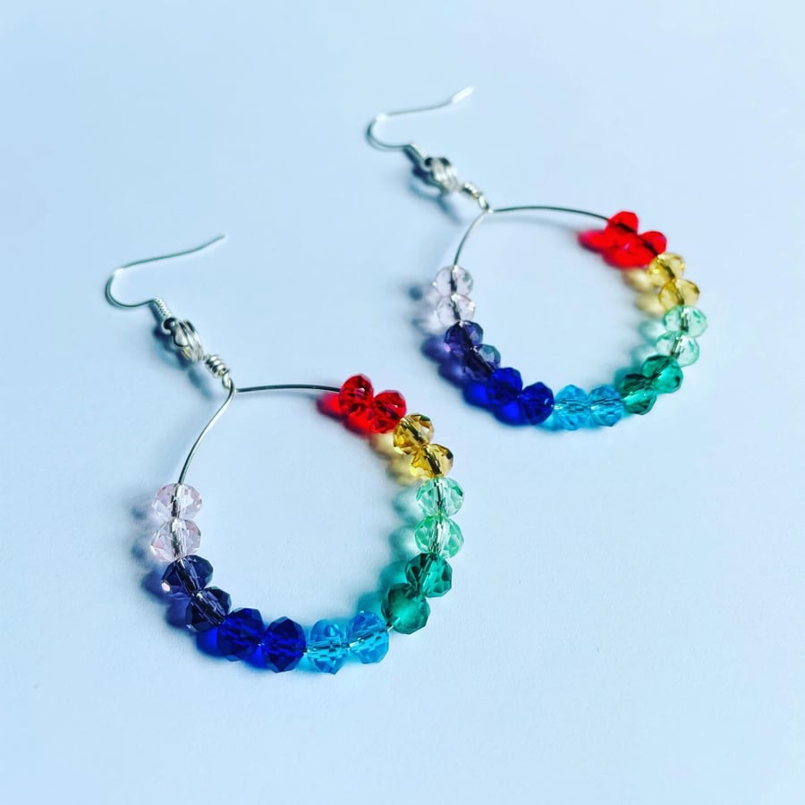 Rainbow crystal hoop earrings