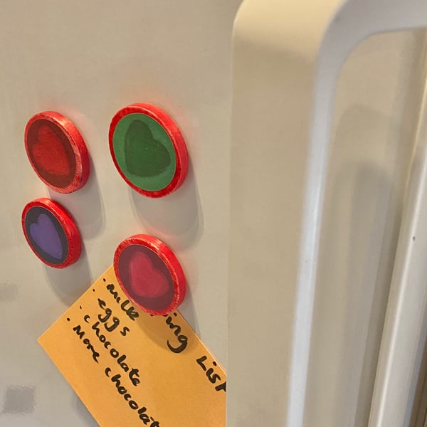 Handmade Wooden Kitchen Magnets with cosy hearts (four pack)