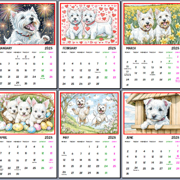 2025 A4 Cute Westie Dog Calendar 