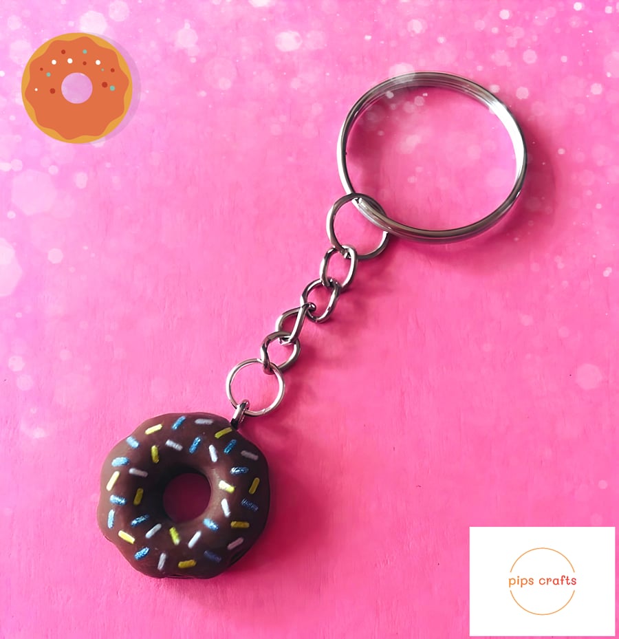 Quirky Chocolate Doughnut Keyring - Fun Food Keychain, Gift, Donut