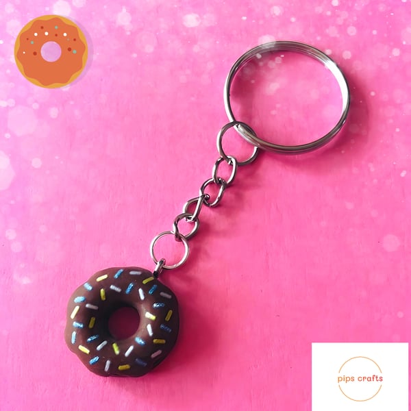 Quirky Chocolate Doughnut Keyring - Fun Food Keychain, Gift, Donut