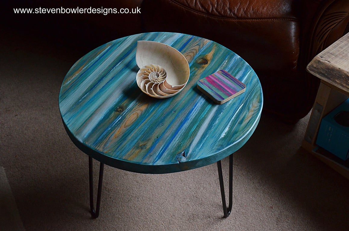 50 cm Round Coffee Side Table Coastal Furniture Ocean Inspired Colour Scheme 
