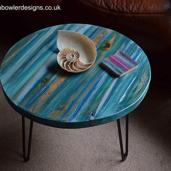 50 cm Round Coffee Side Table Coastal Furniture Ocean Inspired Colour Scheme 