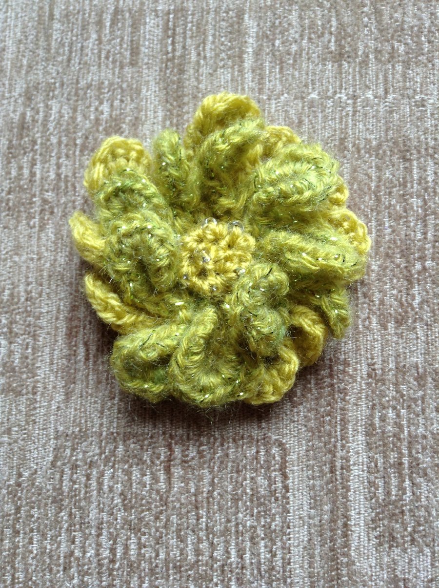 Crochet Flower Brooch in Green