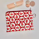 Coin purse red floral roses fabric 