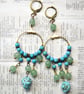 "Cleopatra" Turquoise and Aventurine Gemstone Beaded Hoop Earrings - Image 5