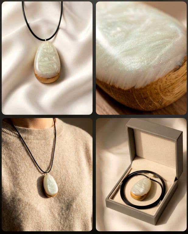 Unique oak and ghost green resin necklace