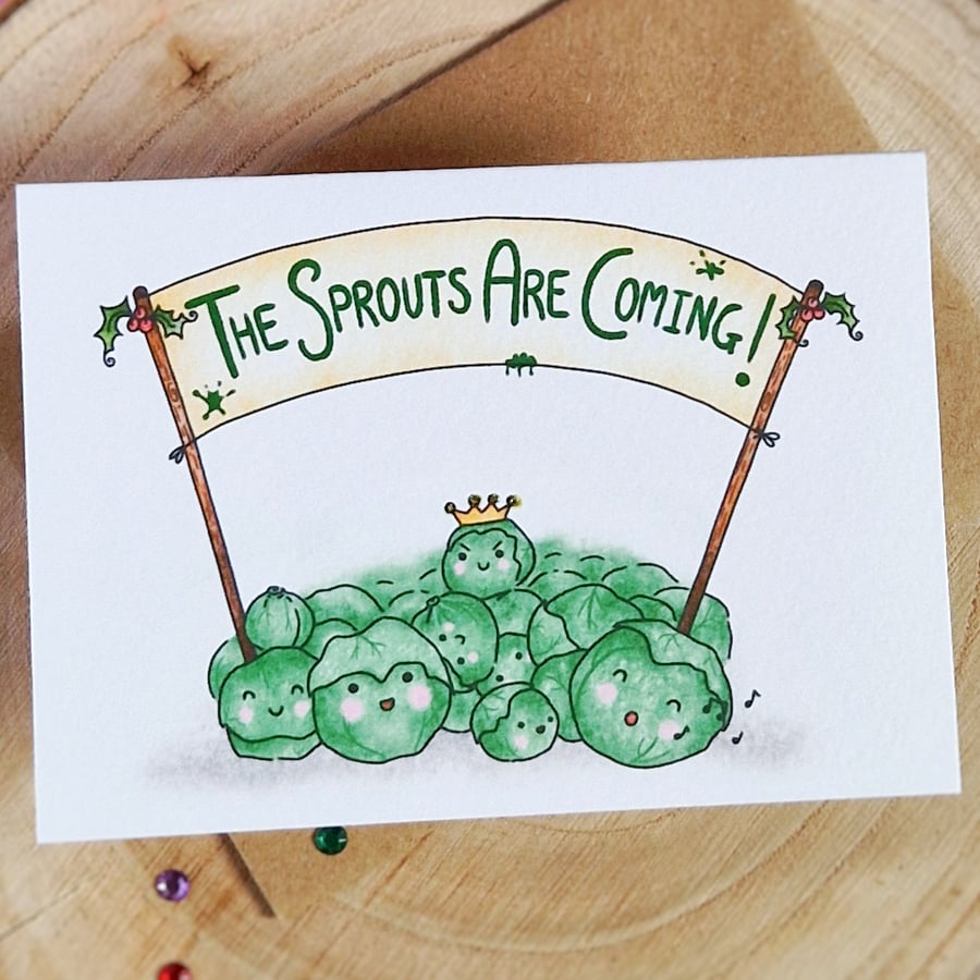 Funny Christmas Card, Christmas Sprout Card, The Sprouts Are Coming!
