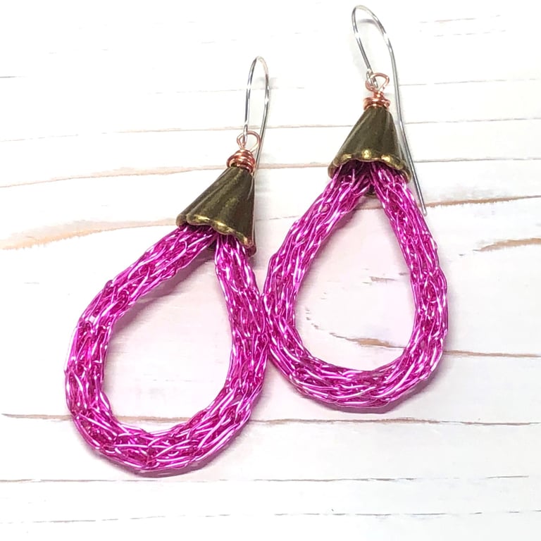 Pale Pink Woven Wire Earrings with Silver Ear Wires