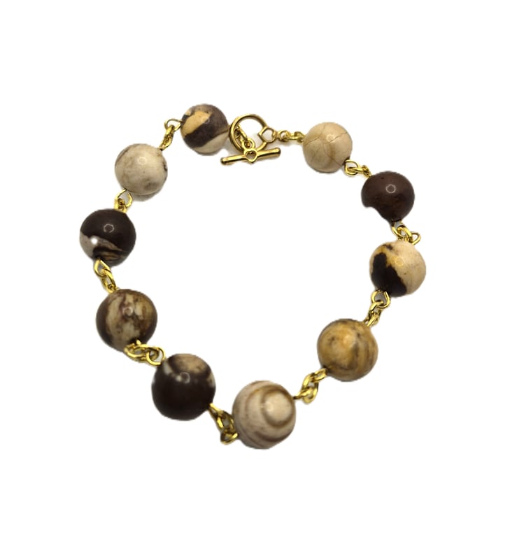 Cappucino agate rosary link beaded bracelet 