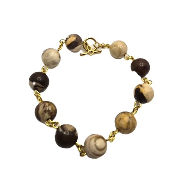 Cappucino agate rosary link beaded bracelet 