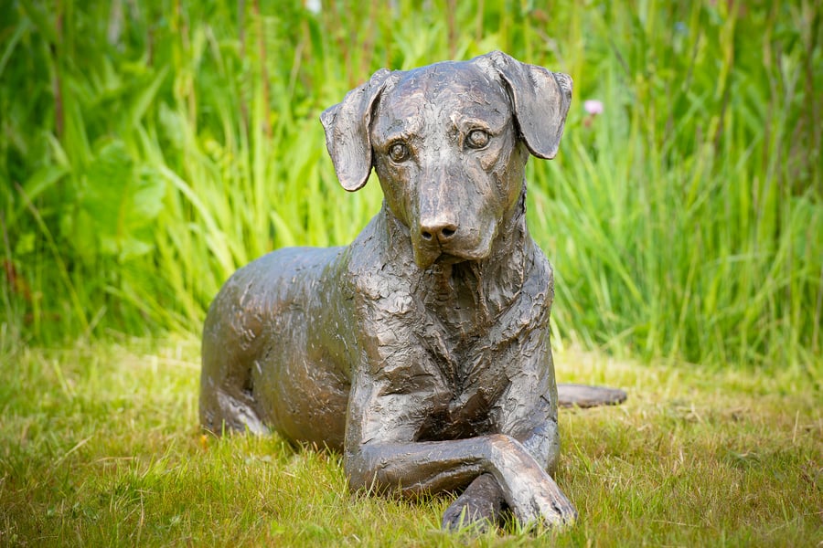 Lying Mixed Breed Rescue Dog Statue Large Bronze Resin Garden Sculpture