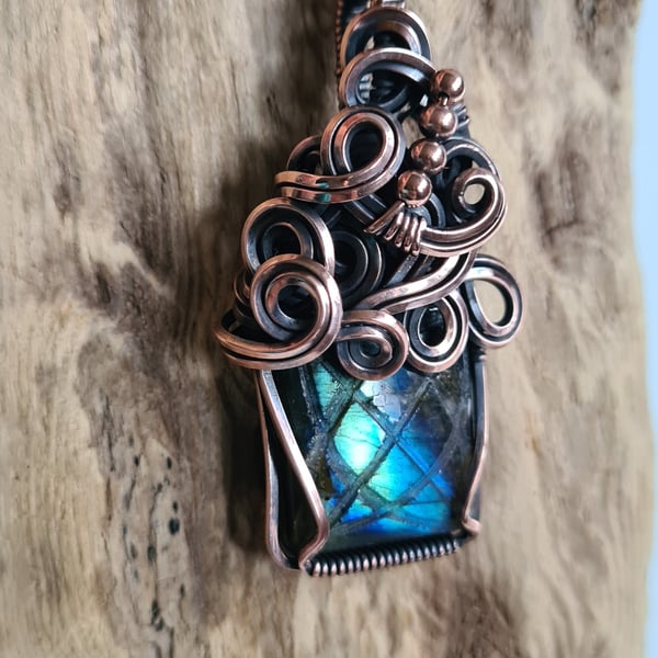 Handmade Natural Carved Labradorite & Copper Pendant Necklace Crystal Jewellery