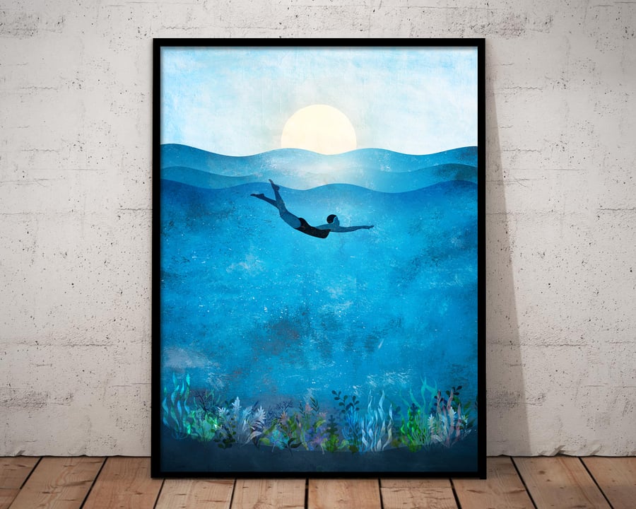 Wild Swimming Print, Sea Swimming Print, Open Water Swimming Poster